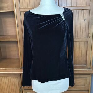 Stretch Velvet Top with Rhinestone Accent, size 10